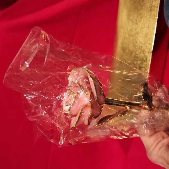 Steven Singer Real Pink Rose Preserved and Dipped in 24 Karat Gold - Picture 3 of 11